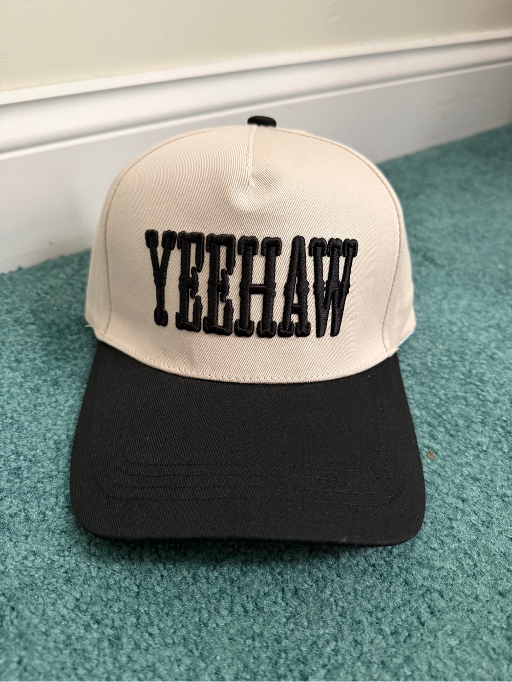 Yeehaw Two-Tone Embroidered Cap - Cream & Black